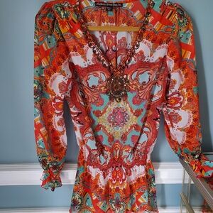 Colorful Paisley V-Neck Dress